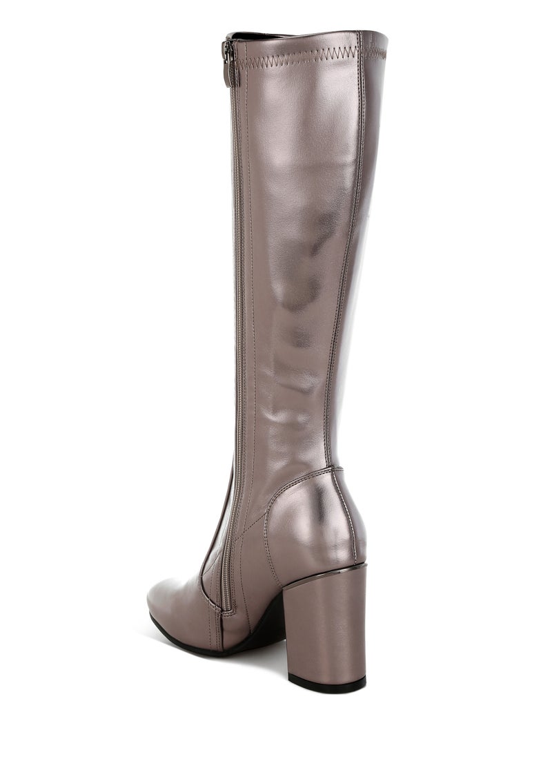 Metallic Pleather Long Boots in Pewter