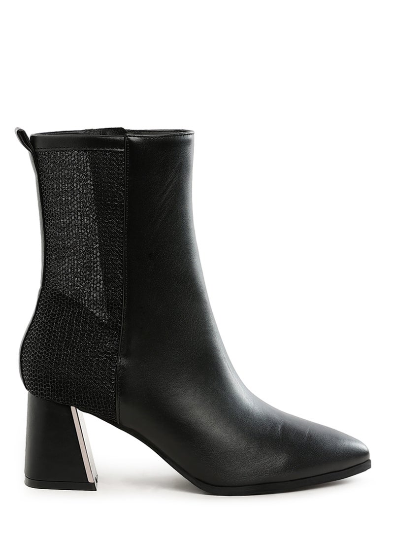 Mesh Detail Pointy Ankle Boots in Black