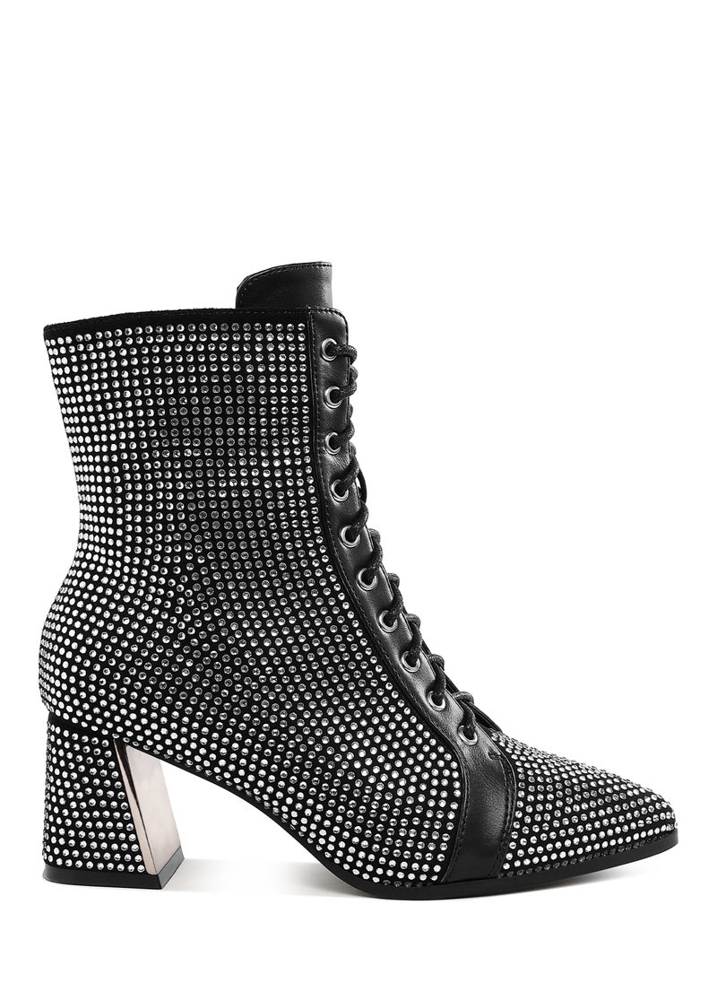 Rhinestone Embellished Ankle Boots in Black