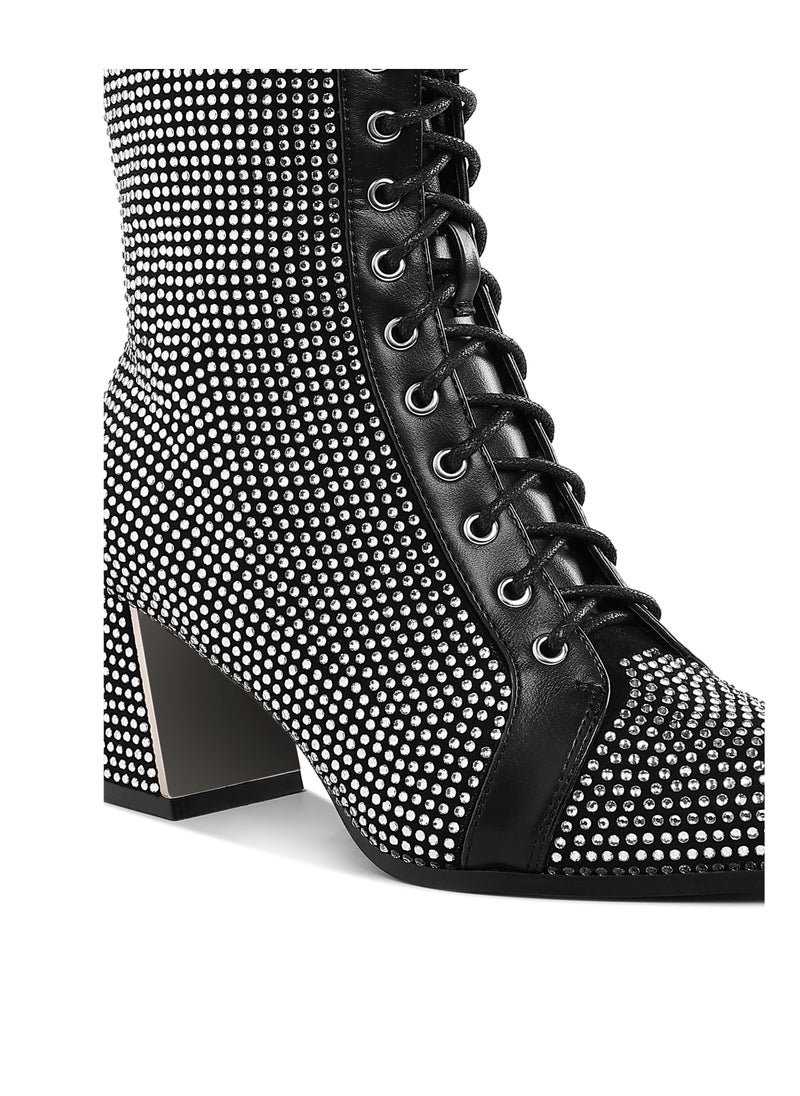 Rhinestone Embellished Ankle Boots in Black