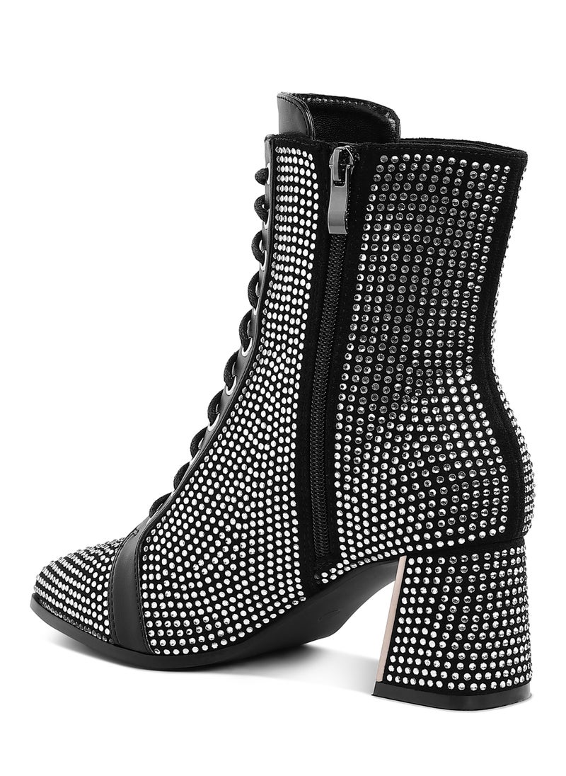 Rhinestone Embellished Ankle Boots in Black