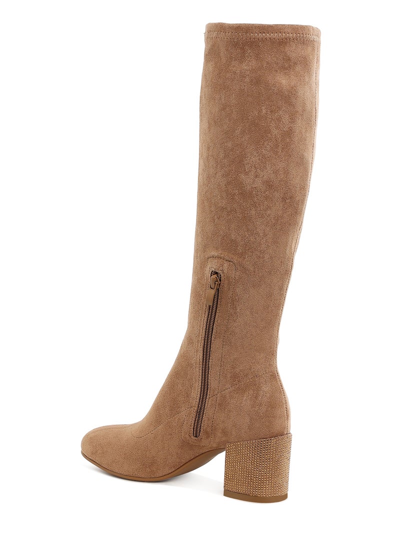 Microfiber Knee High Boots in Camel