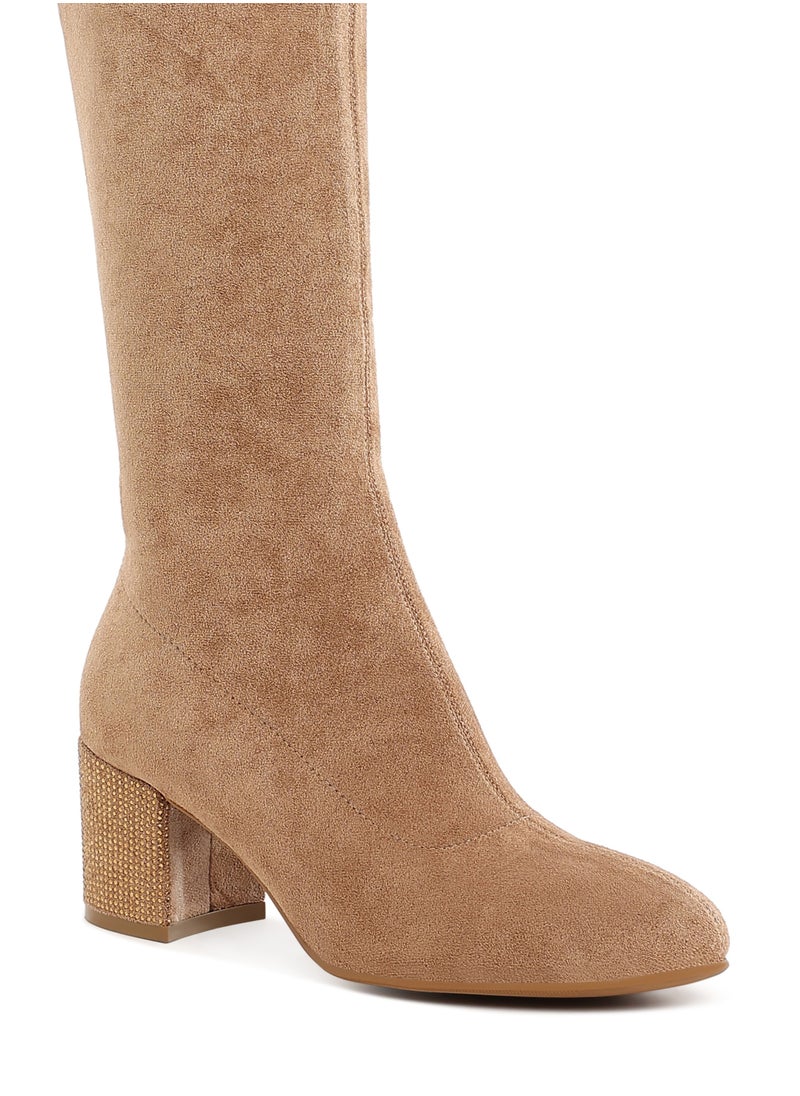 Microfiber Knee High Boots in Camel