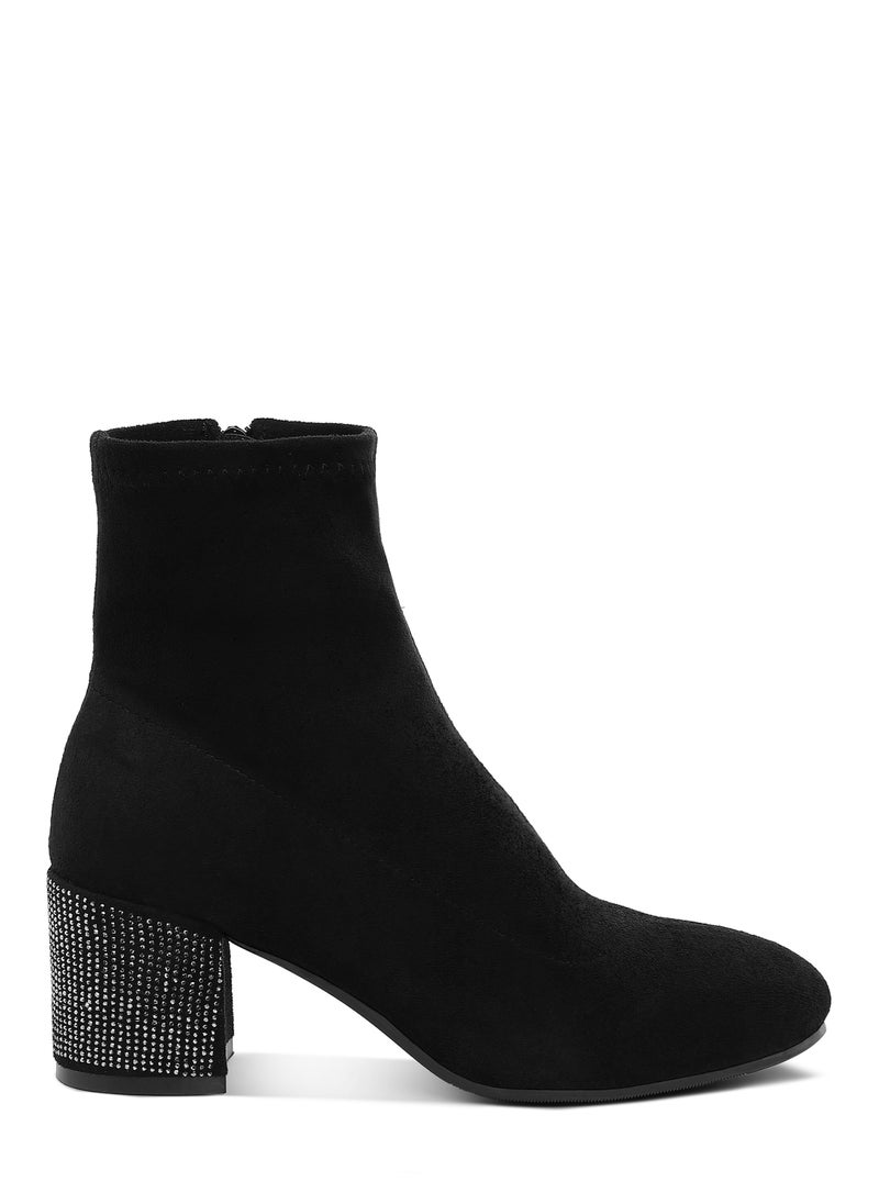 Rhinestones Embellished Block Heel Boots in Black