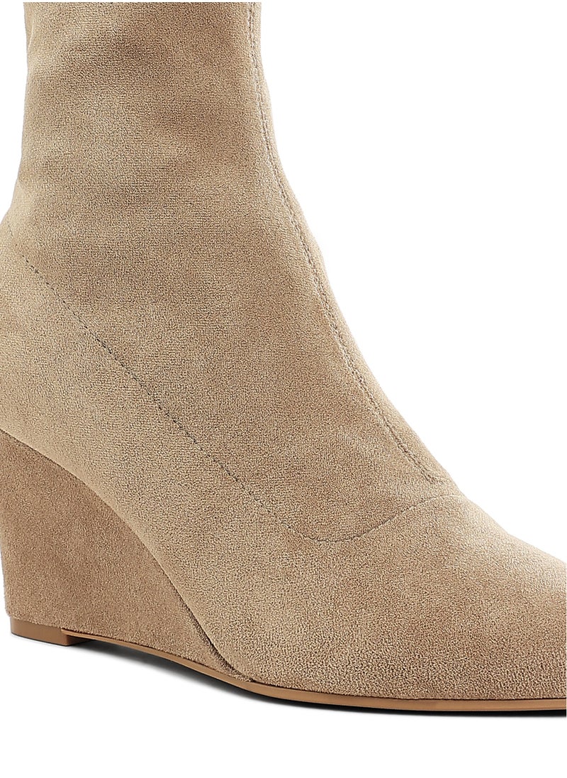 Microfiber Wedge Sock Boots in Beige