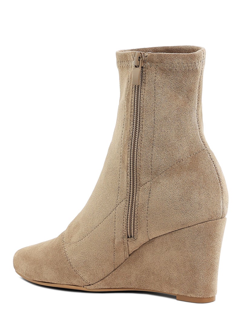 Microfiber Wedge Sock Boots in Beige