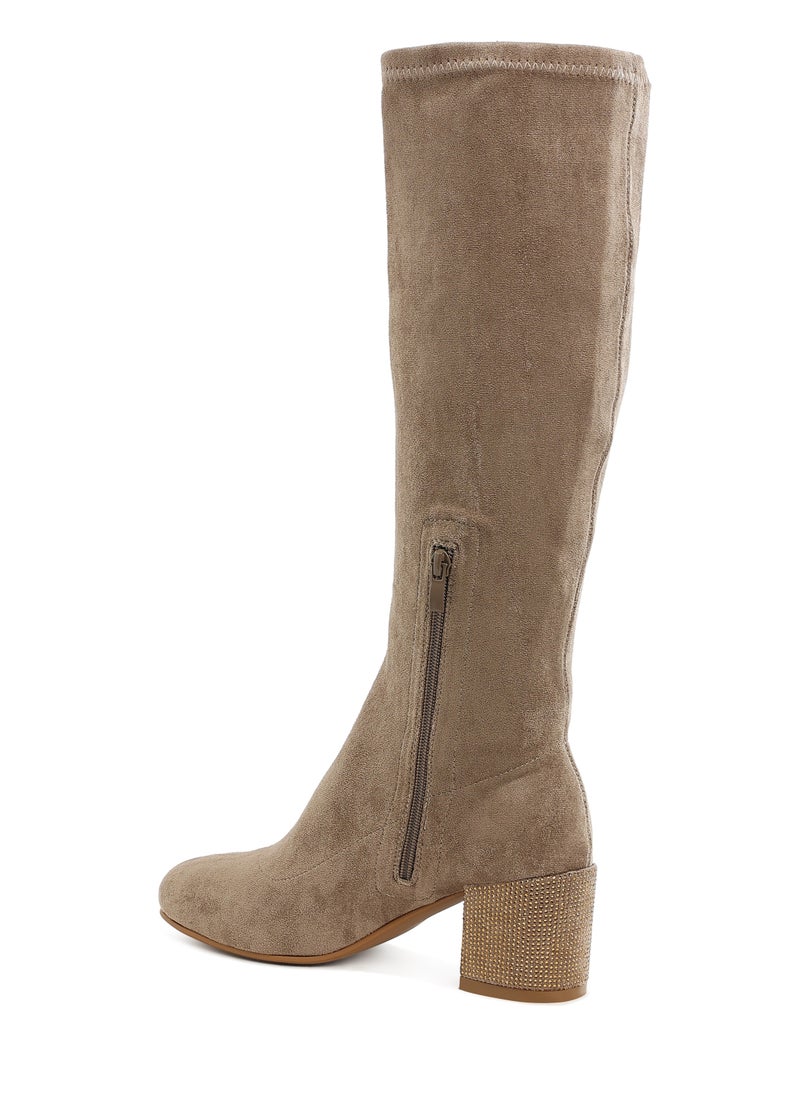 Microfiber Knee High Boots in Taupe