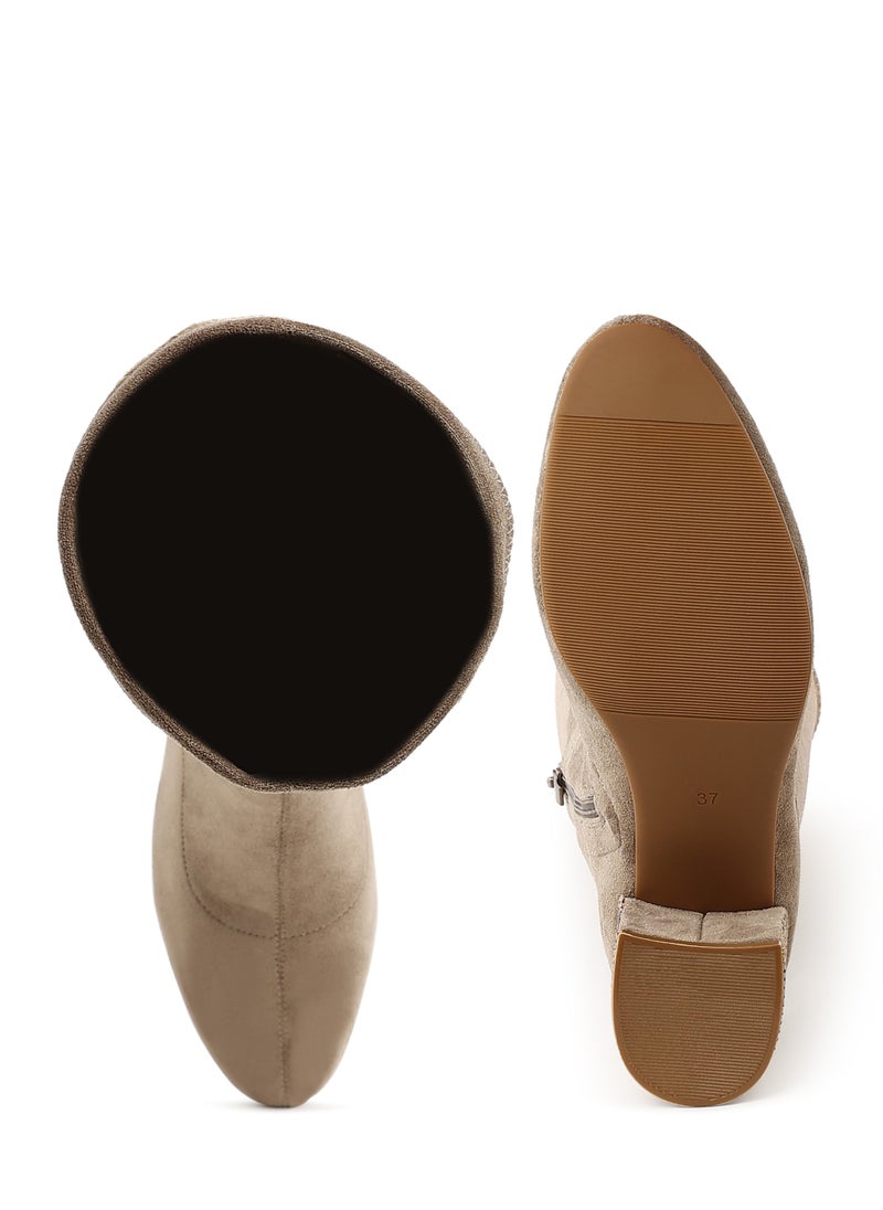 Microfiber Knee High Boots in Taupe