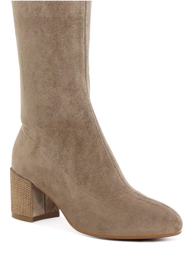 Microfiber Knee High Boots in Taupe