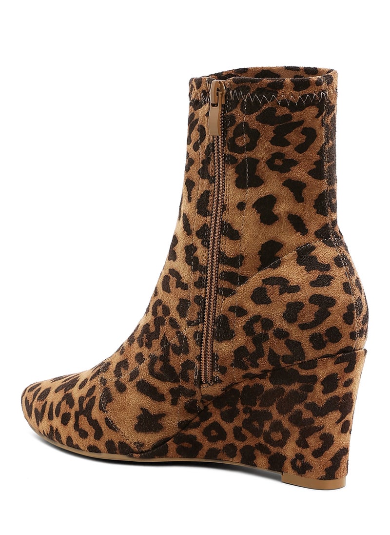 Microfiber Wedge Sock Boots in Leopard