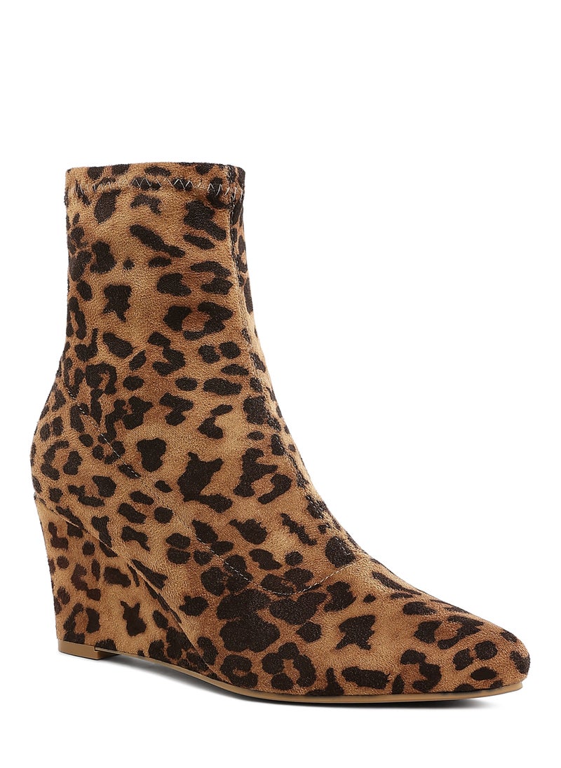 Microfiber Wedge Sock Boots in Leopard