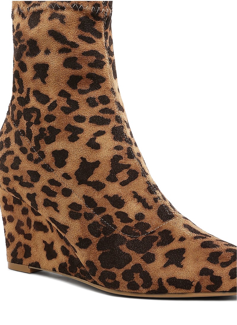 Microfiber Wedge Sock Boots in Leopard