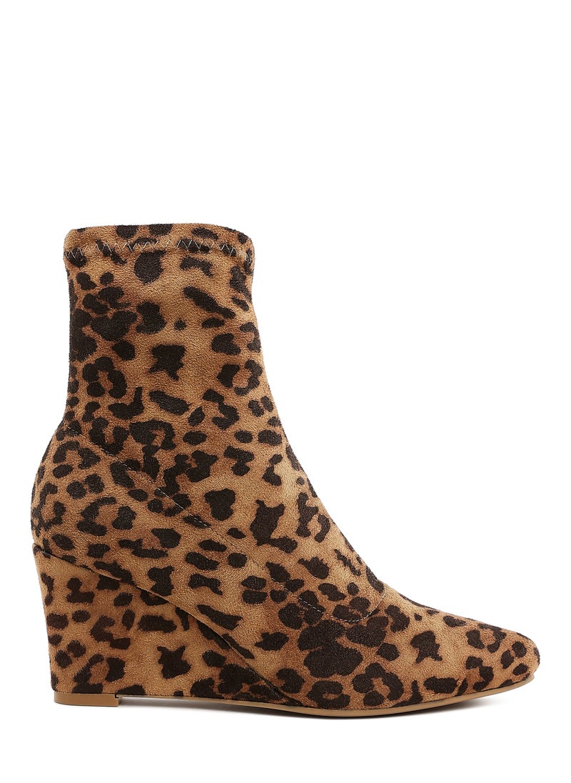 Microfiber Wedge Sock Boots in Leopard