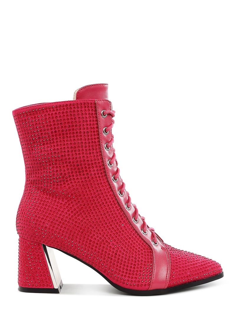 Rhinestone Embellished Ankle Boots in Fuchsia