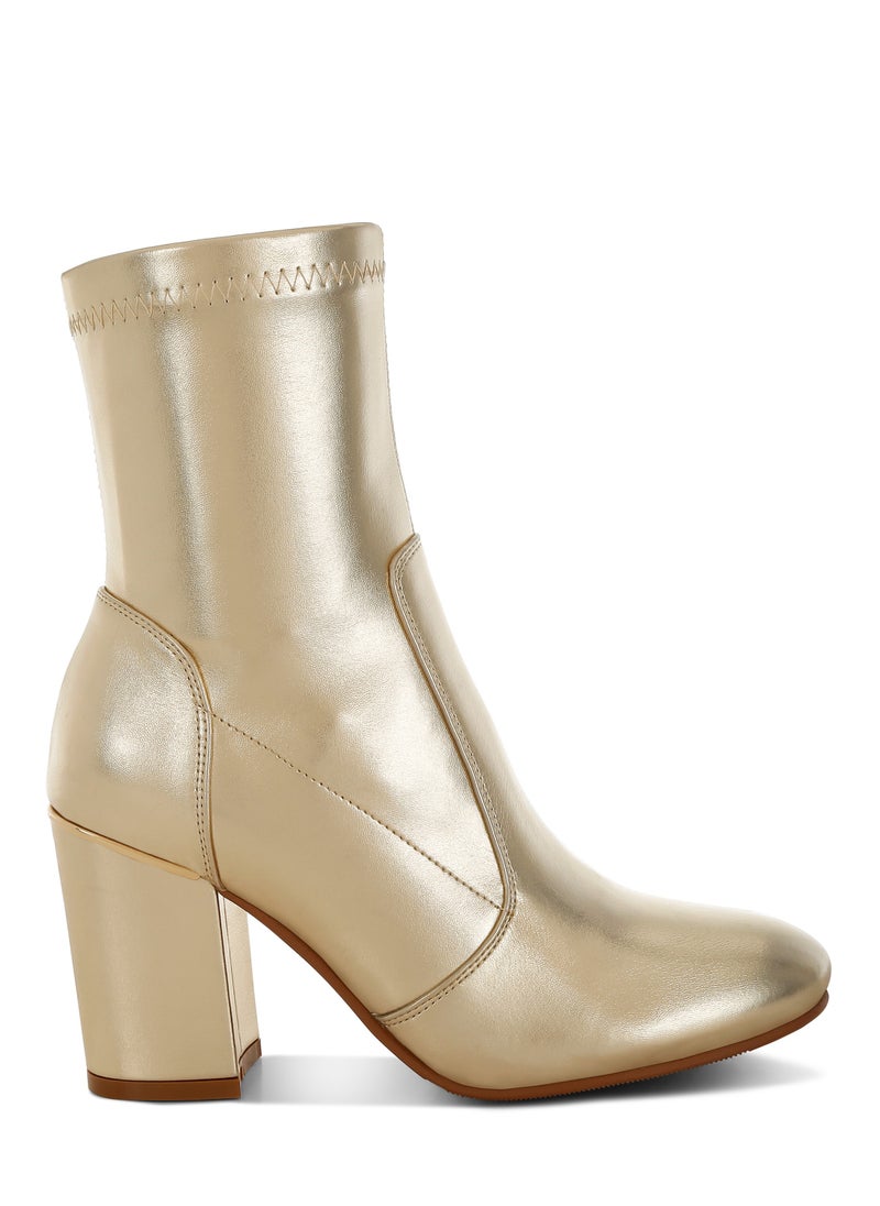 Metallic Pleather Sock Boots in Gold