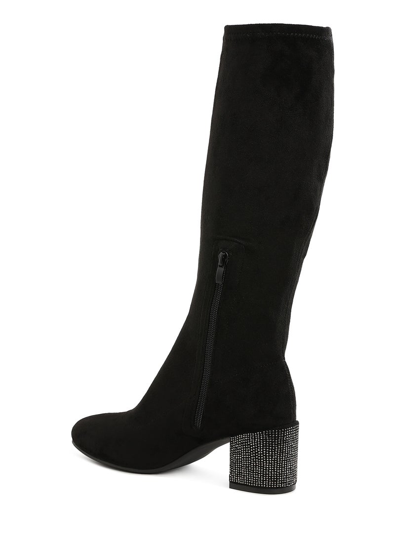 Microfiber Knee High Boots in Black