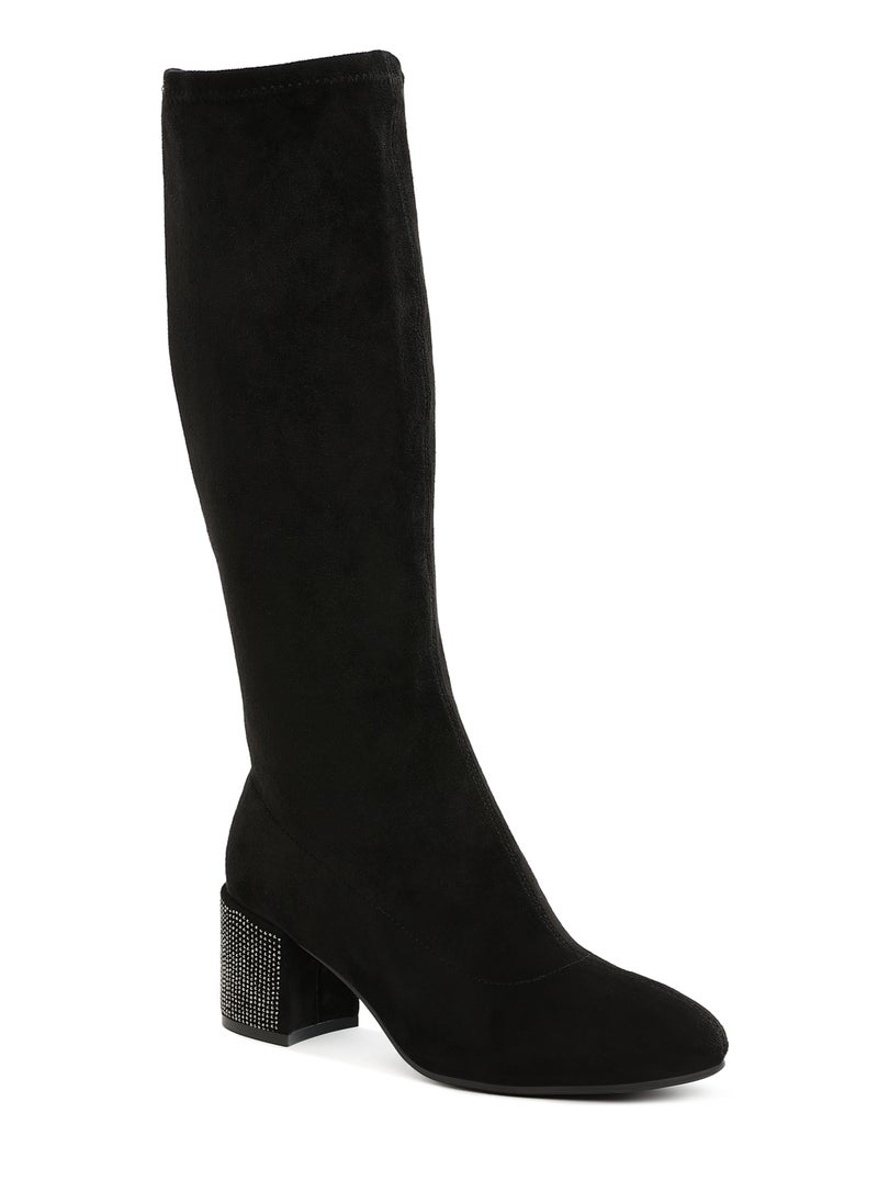 Microfiber Knee High Boots in Black