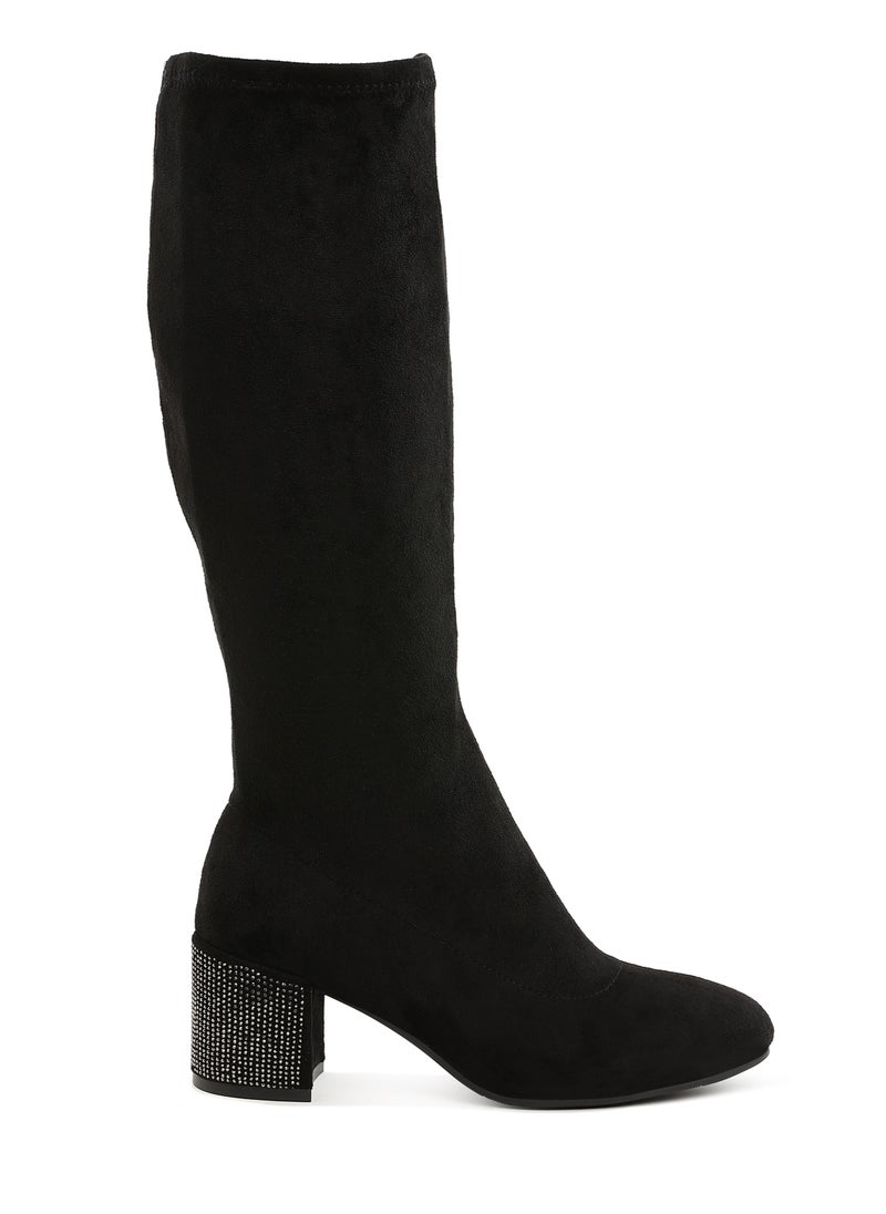 Microfiber Knee High Boots in Black