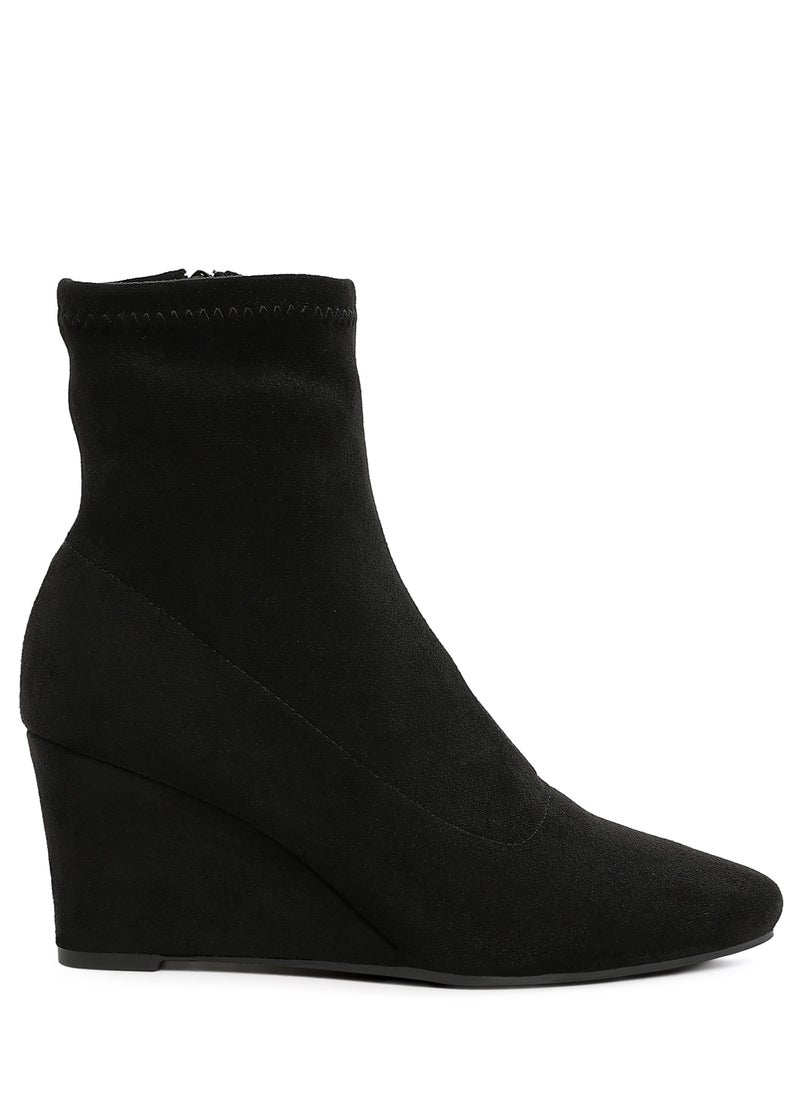 Microfiber Wedge Sock Boots in Black