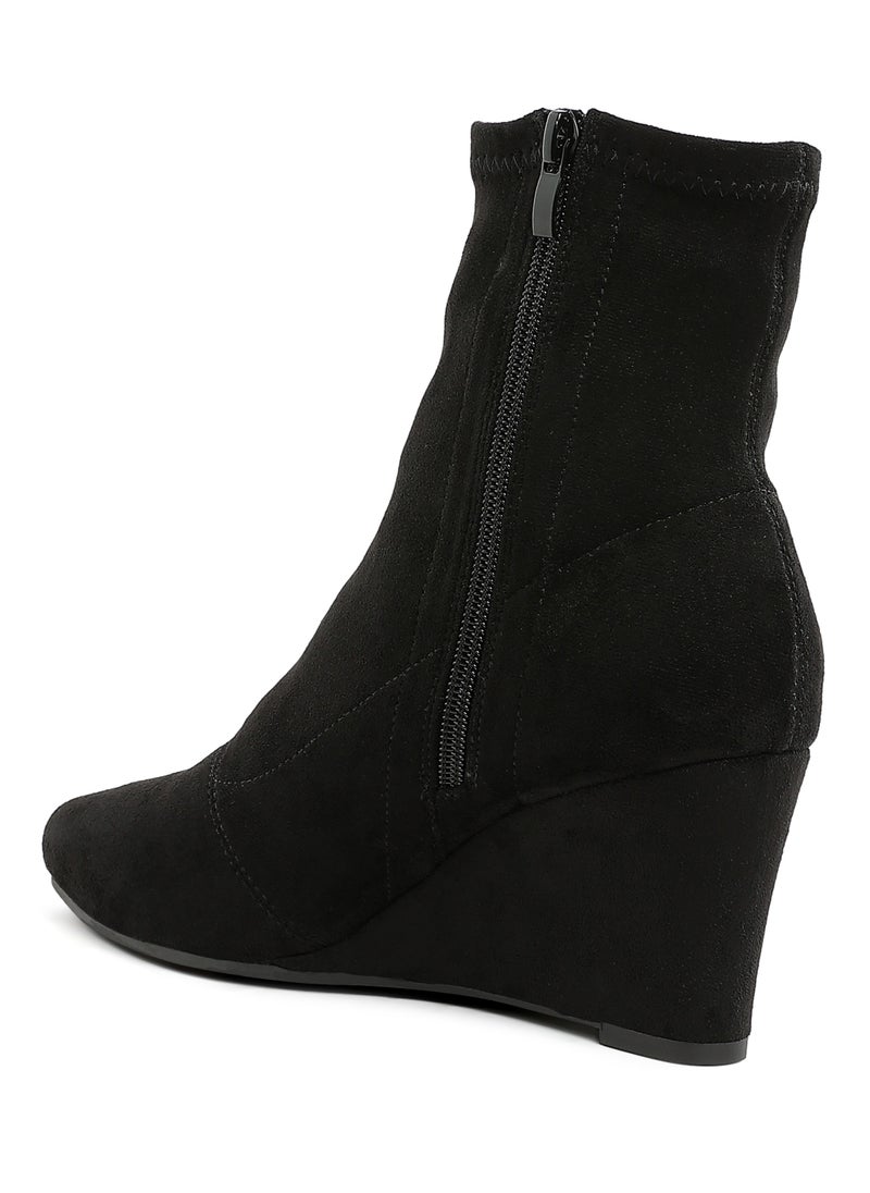 Microfiber Wedge Sock Boots in Black