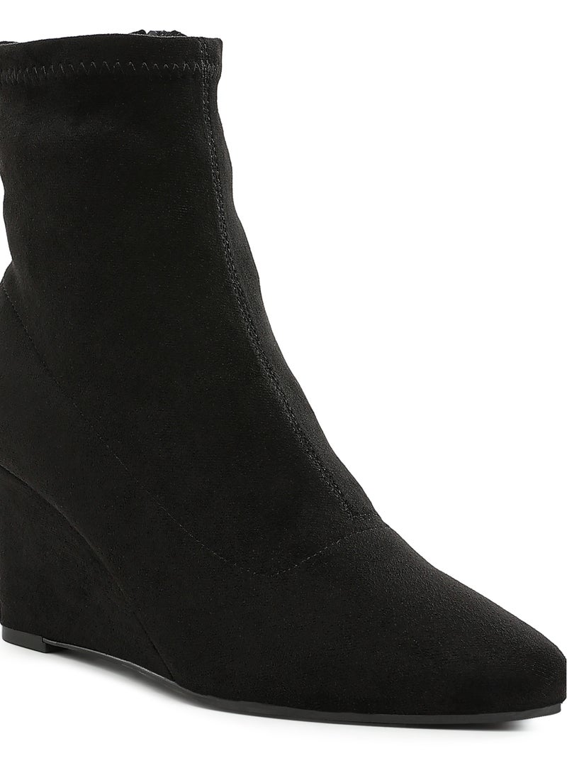 Microfiber Wedge Sock Boots in Black