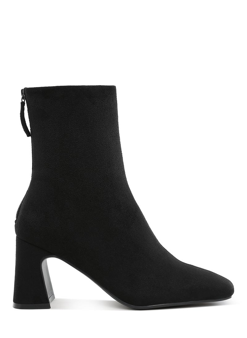 Square Toe Microfiber Ankle Boots in Black