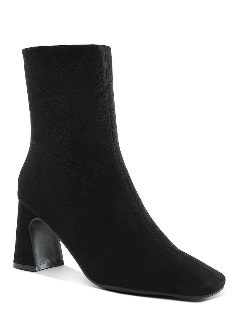 Square Toe Microfiber Ankle Boots in Black