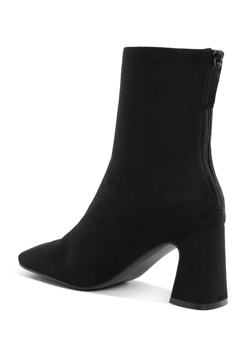 Square Toe Microfiber Ankle Boots in Black