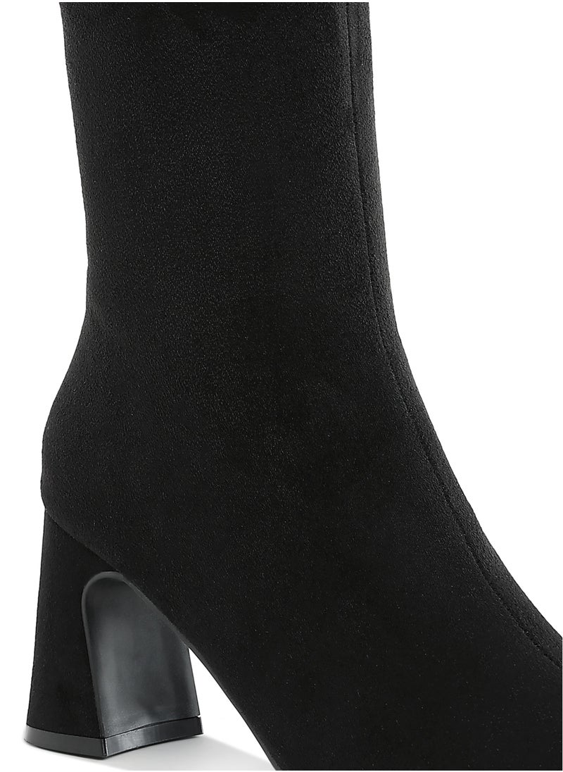 Square Toe Microfiber Ankle Boots in Black