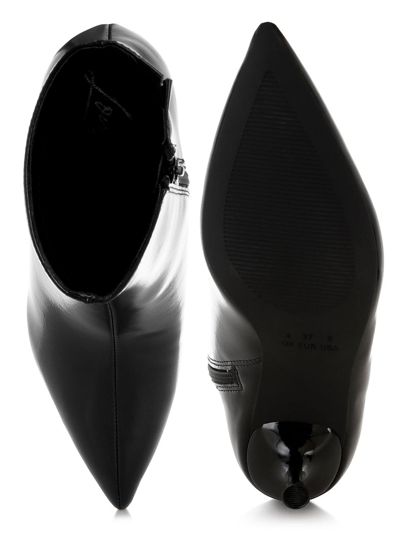 Faux Leather Kitten Heel Boots in Black