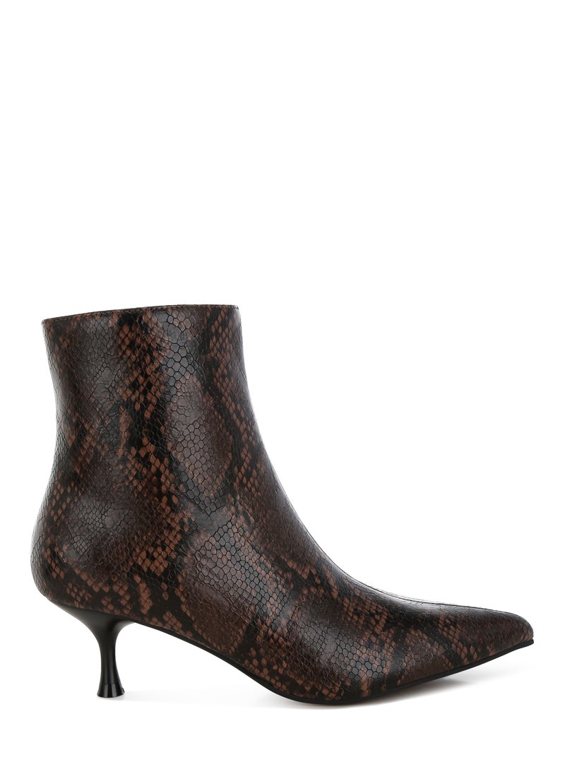 Faux Leather Kitten Heel Boots in Chocolate