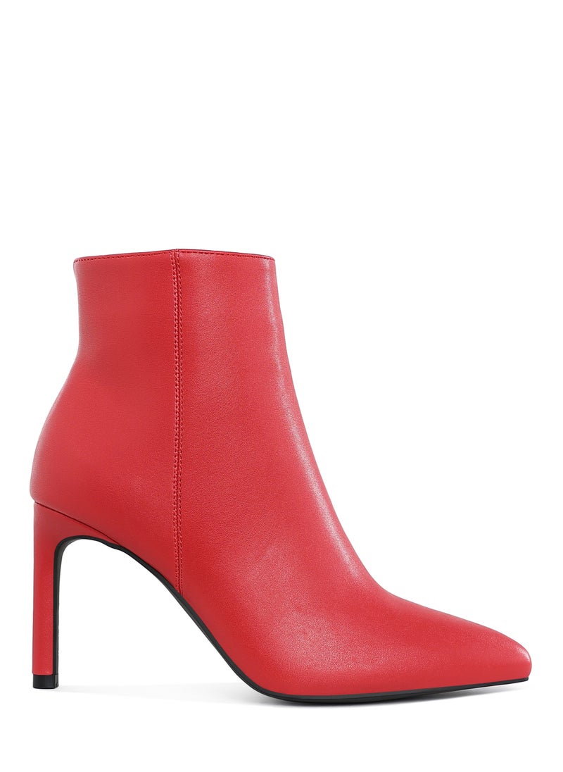 Textured Stiletto Heel Ankle Boots in Red