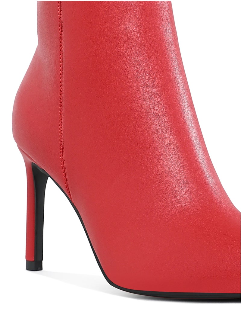 Textured Stiletto Heel Ankle Boots in Red