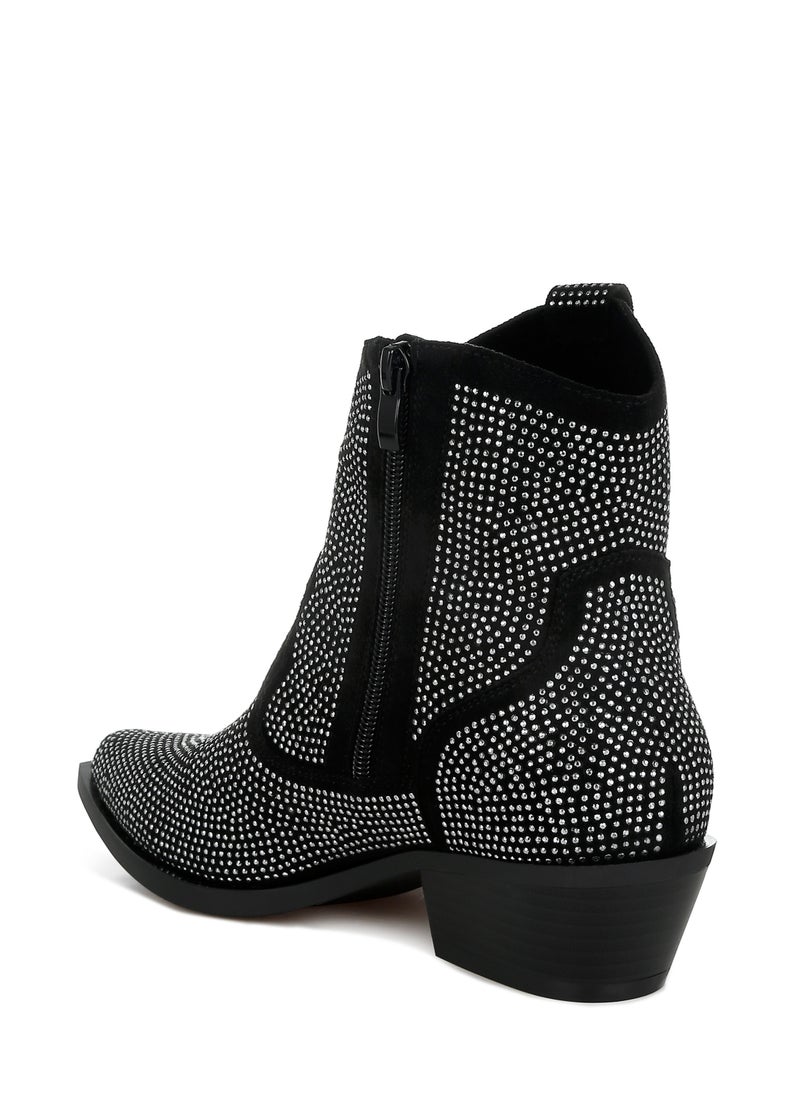 Rhinestones Embellished Cowboy Boots in Black