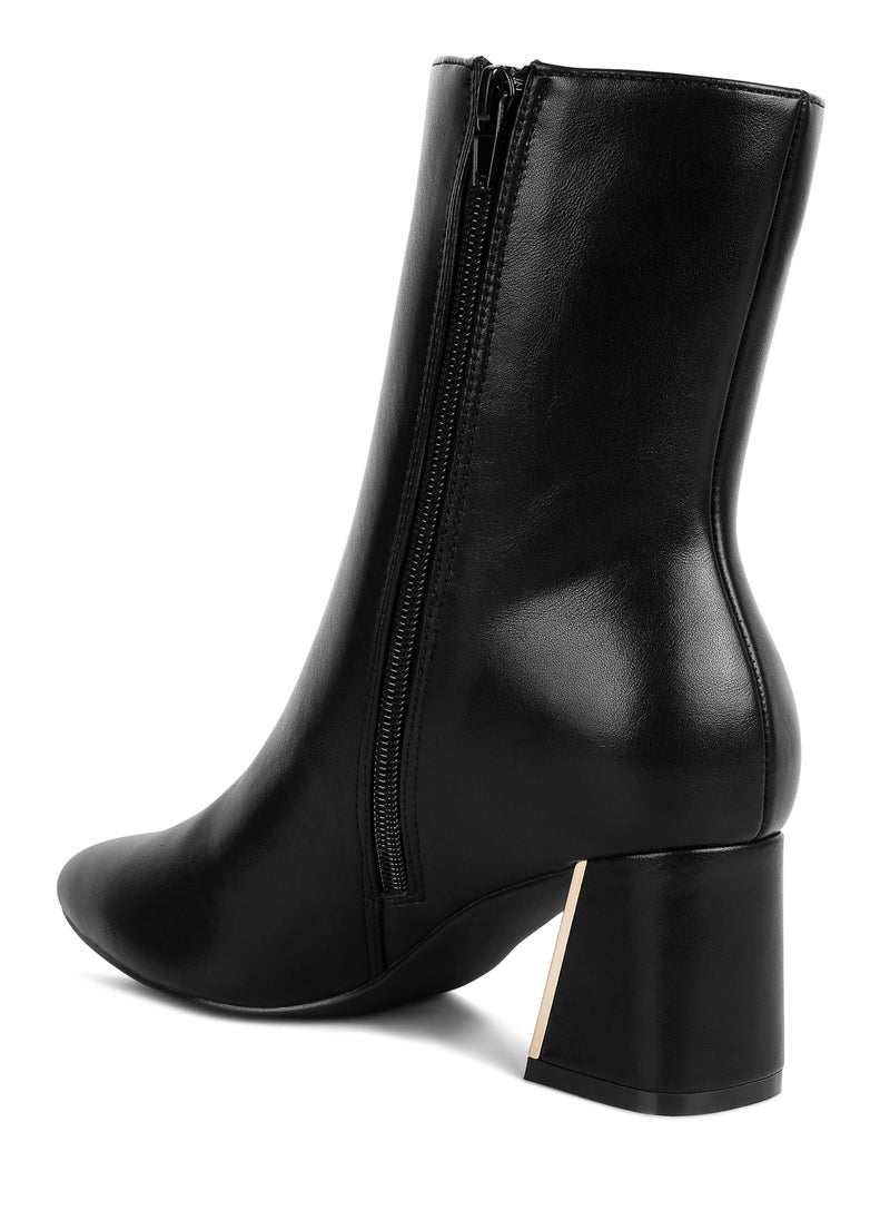 Black Metallic Accent Heel High Ankle Boots