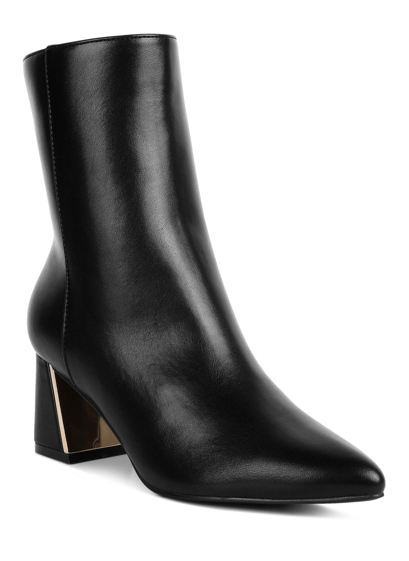 Black Metallic Accent Heel High Ankle Boots