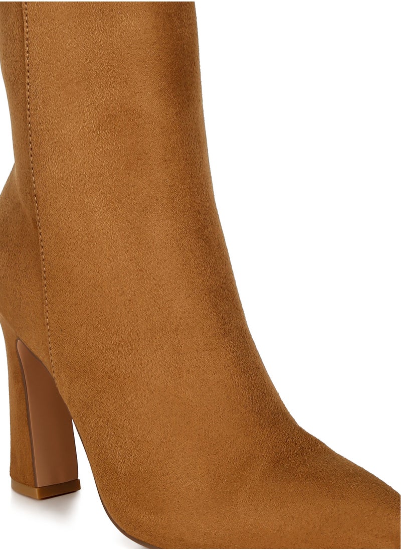 Block Heeled Ankle Boots in Tan