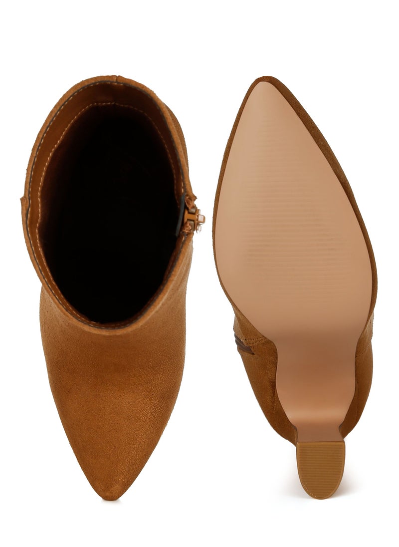 Block Heeled Ankle Boots in Tan