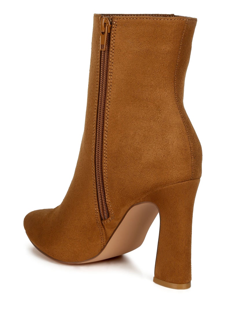 Block Heeled Ankle Boots in Tan
