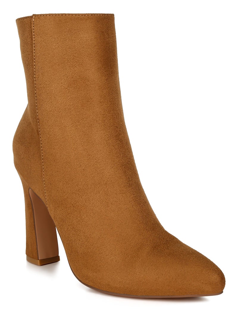Block Heeled Ankle Boots in Tan