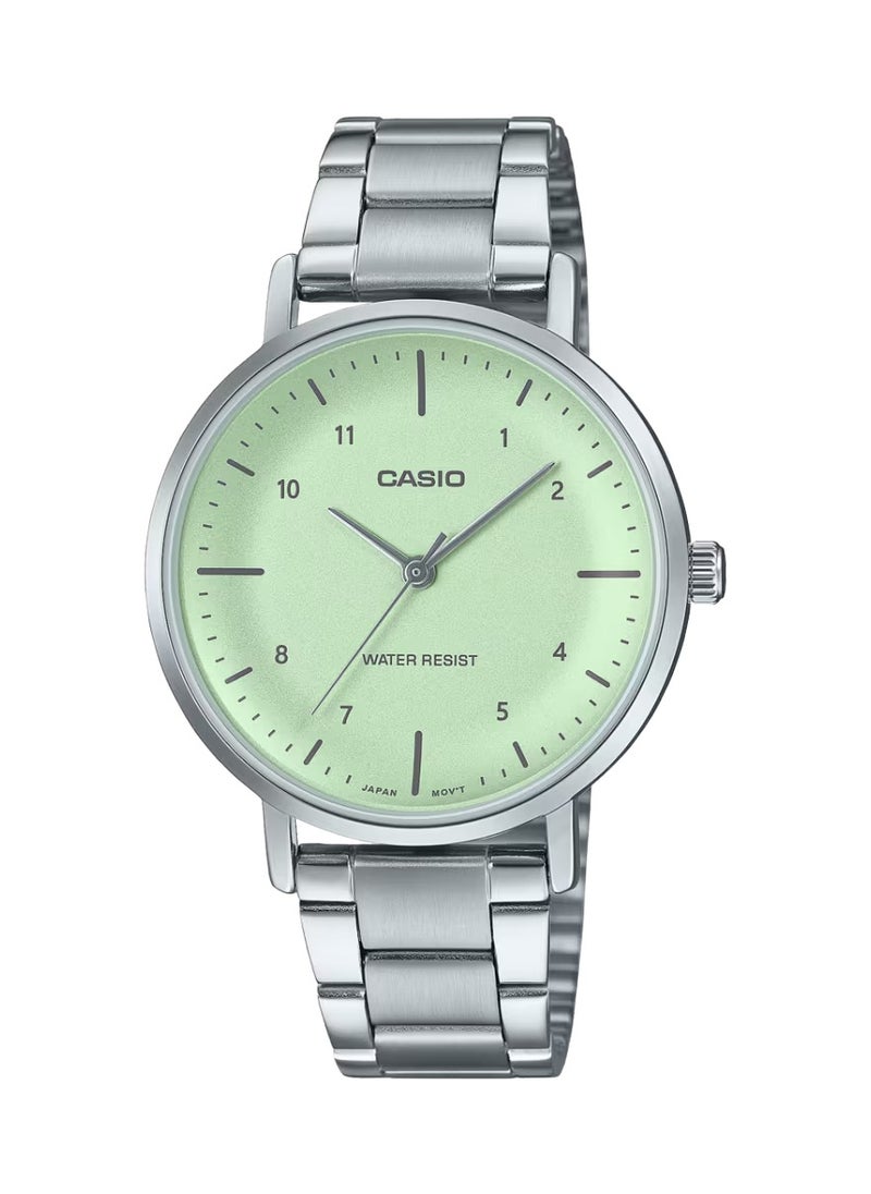 CASIO ANALOGUE WATCH STAINLESS STEEL GREEN DIAL LTP-VT03D-3B