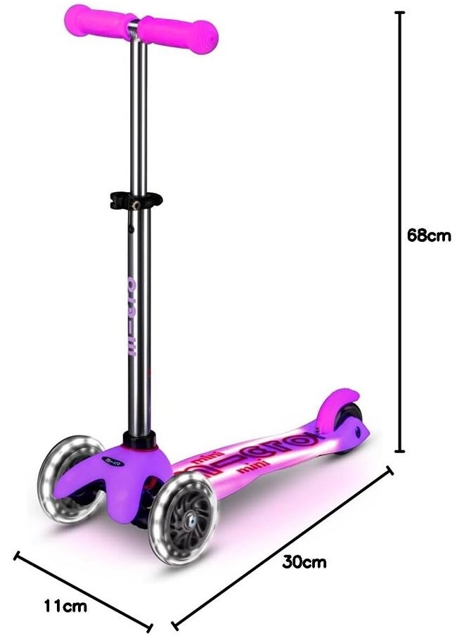 Micro Scooters | Mini Micro Deluxe LED Children's Scooter | Handlebar Adjustable | Light Up Wheels | Glow In The Dark | Boys & Girls | 2-5yrs