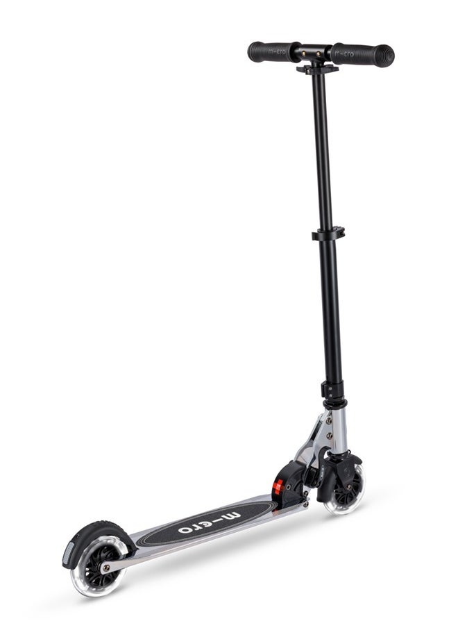 Micro Scooters | Sprite Glow LED Handlebar Adjustable Scooter Silverchrome | Lightweight | Light Up Wheels | Foldable | 6-12yrs | Boys & Girls