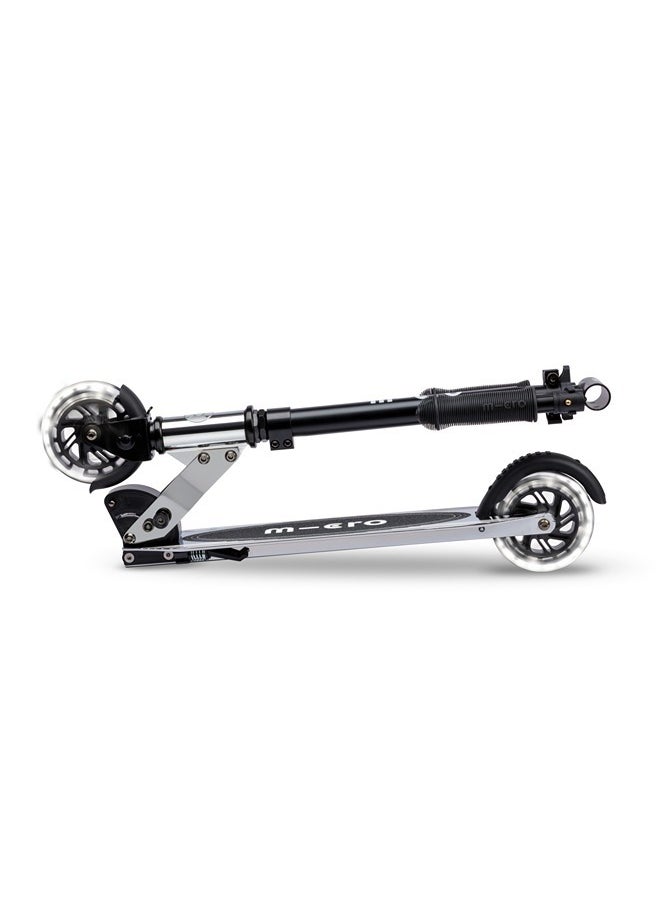 Micro Scooters | Sprite Glow LED Handlebar Adjustable Scooter Silverchrome | Lightweight | Light Up Wheels | Foldable | 6-12yrs | Boys & Girls