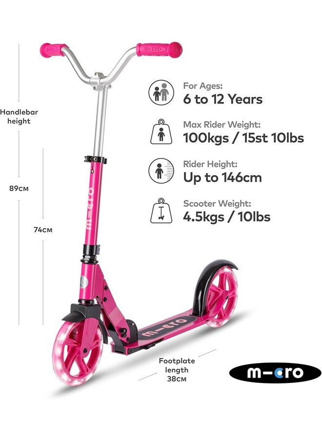 Micro Scooters | Cruiser LED Children's Scooter | Handlebar Adjustable | Lightweight | Light Up Wheels | Foldable | 6-12yrs | Boys & Girls