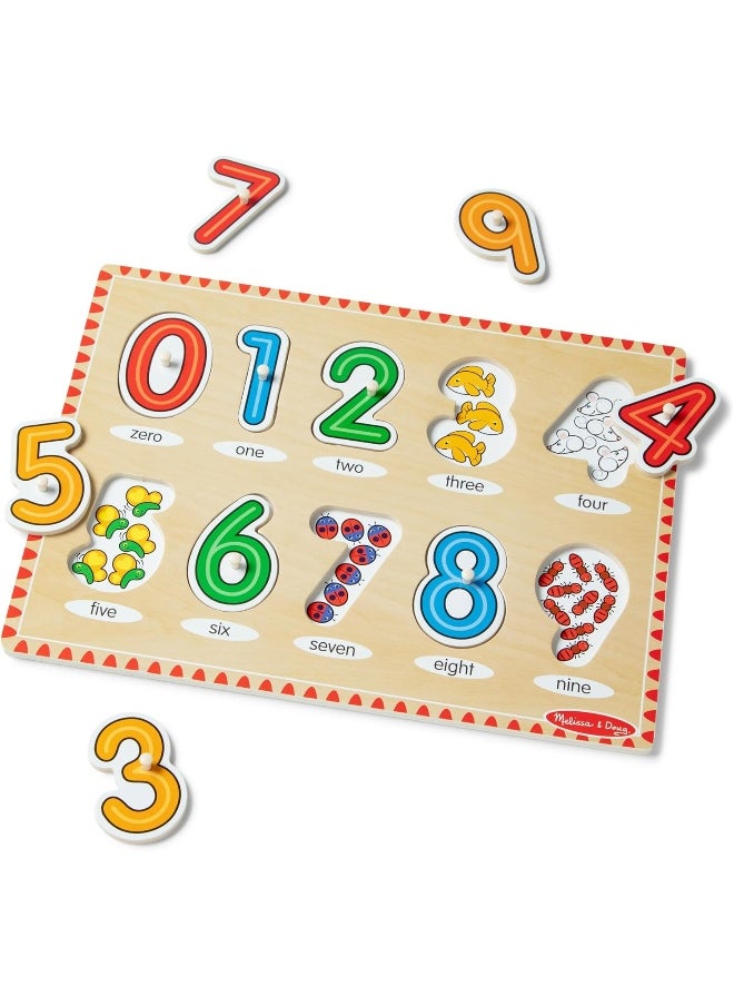 Melissa & Doug Lift & See Numbers Wooden Peg Puzzle (10 Pieces)