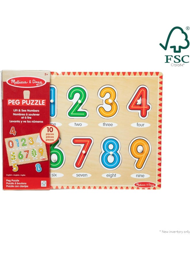 Melissa & Doug Lift & See Numbers Wooden Peg Puzzle (10 Pieces)