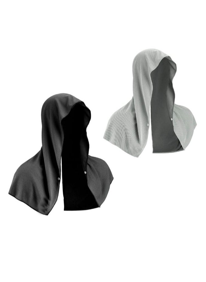 Cooling Towel Set for Neck and Face - 2 Pack of Black and Grey Cooling Hoodies, UV Protection Neck Wraps for Sports, Workouts, Camping, and Cycling in Hot Weather.