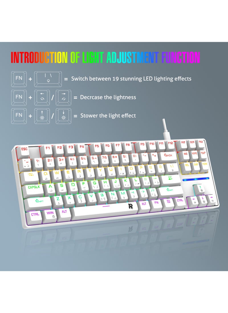 75% Gaming Keyboard Arabic English 87 Keys Mechanical Keyboard with RGB Backlit 19 Modes Hot Swap Wired Mini Keyboard PBT Keycaps for PC Gaming and Working (Blue Switch)