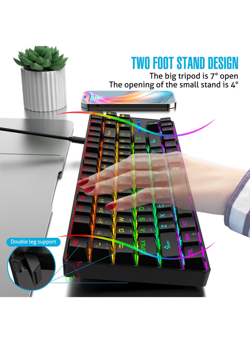 75% Gaming Keyboard Arabic English 87 Keys Mechanical Keyboard with RGB Backlit 19 Modes Hot Swap Wired Mini Keyboard PBT Keycaps for PC Gaming and Working (Blue Switch)